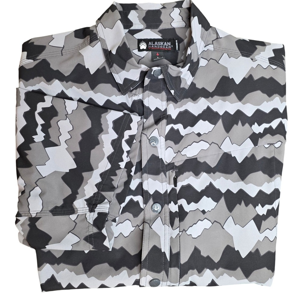 Duluth Alaskan Hardgear Chilkat River‎ Button Snap Snow Camo Shirt Mens Large